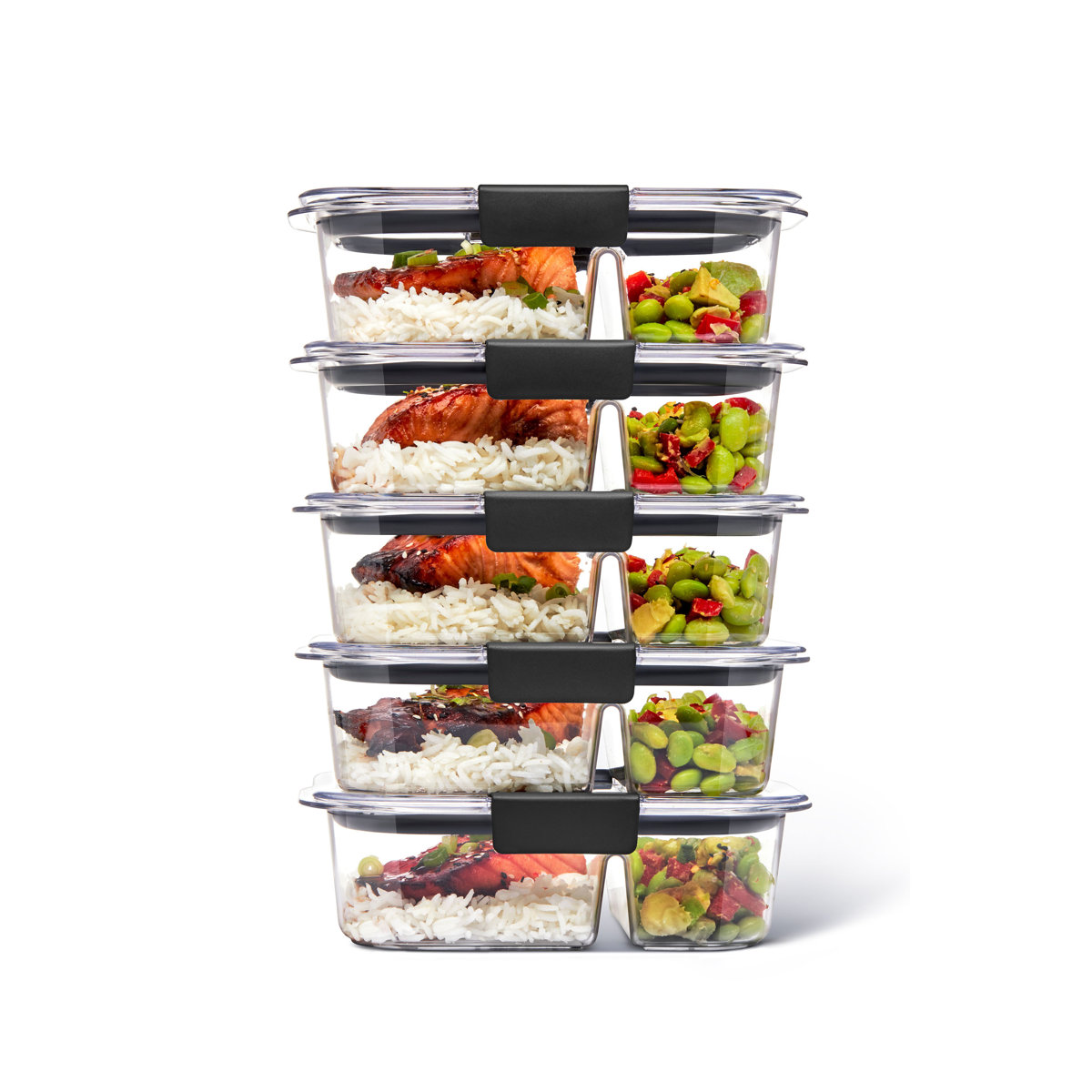 Rubbermaid Brilliance Meal Prep Containers Set, 2-Compartment, 2.85 Cup, 5-Pack